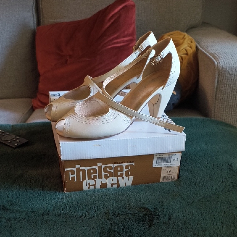 Chelsea Crew Ivory Peep-Toe Heels